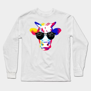 Pop Art Cool Cow Wearing Sunglasses Long Sleeve T-Shirt